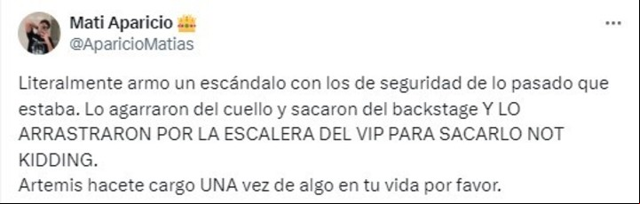 En X (ex Twitter) contaron por qué echaron del boliche a Santiago Artemis.