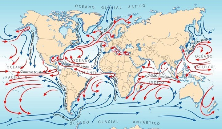 La ilustración de la diversidad de corrientes marinas cálidas y frías que pueblan el planeta.