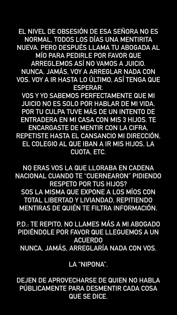 La China Suárez publicó un extenso descargo contra Yanina Latorre. Foto: Instagram