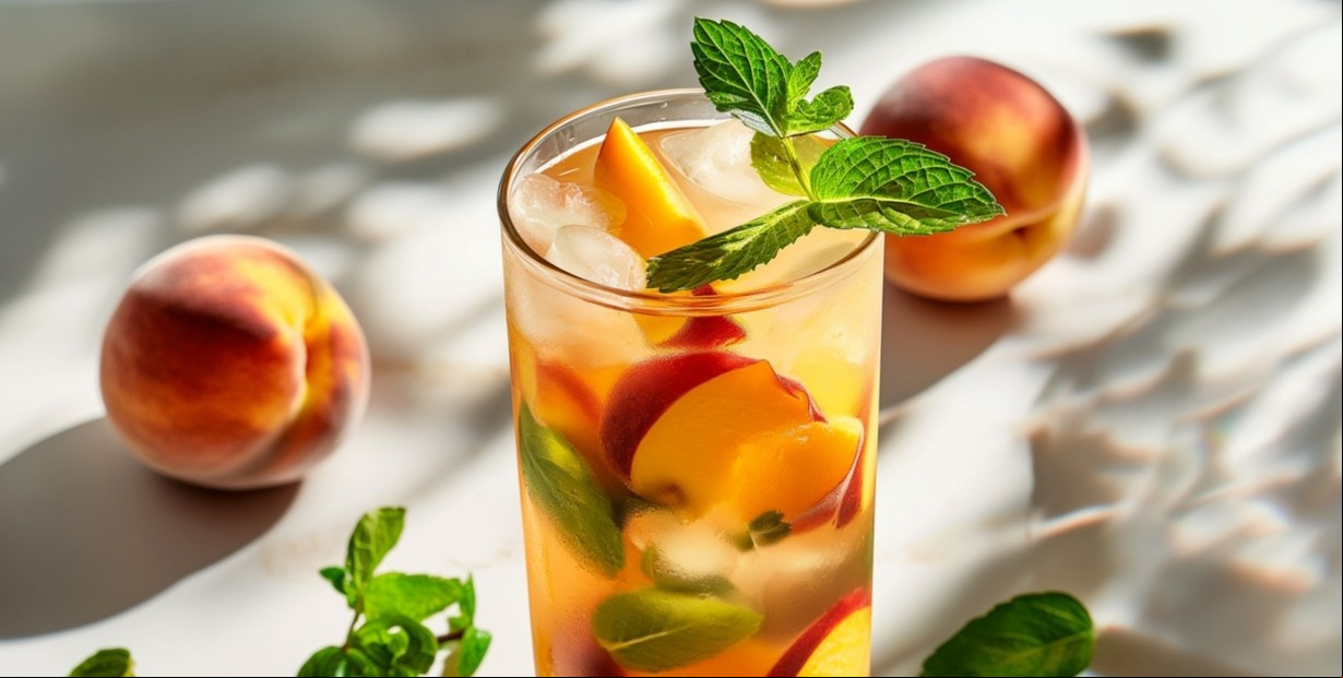 Receta de Agua saborizada de durazno, manzana y menta