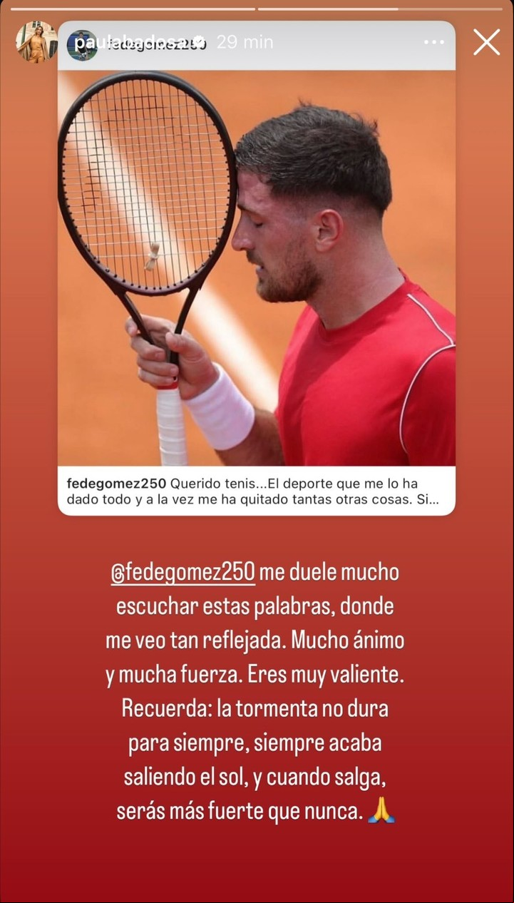 La reflexión de Badosa, empatizando con Gómez. Foto Instagram