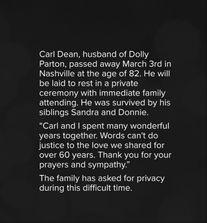 El texto en las redes sociales de Dolly Parton.