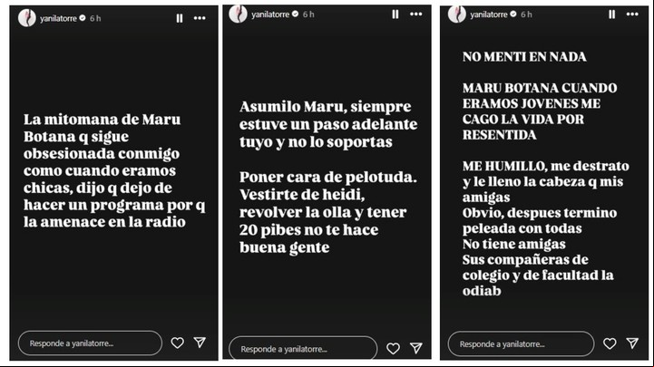 Yanina Latorre le respondió a Maru Botana. Instagram.