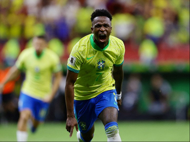 Vinicius celebra el gol de la victoria frente a Colombia. 
Foto: REUTERS