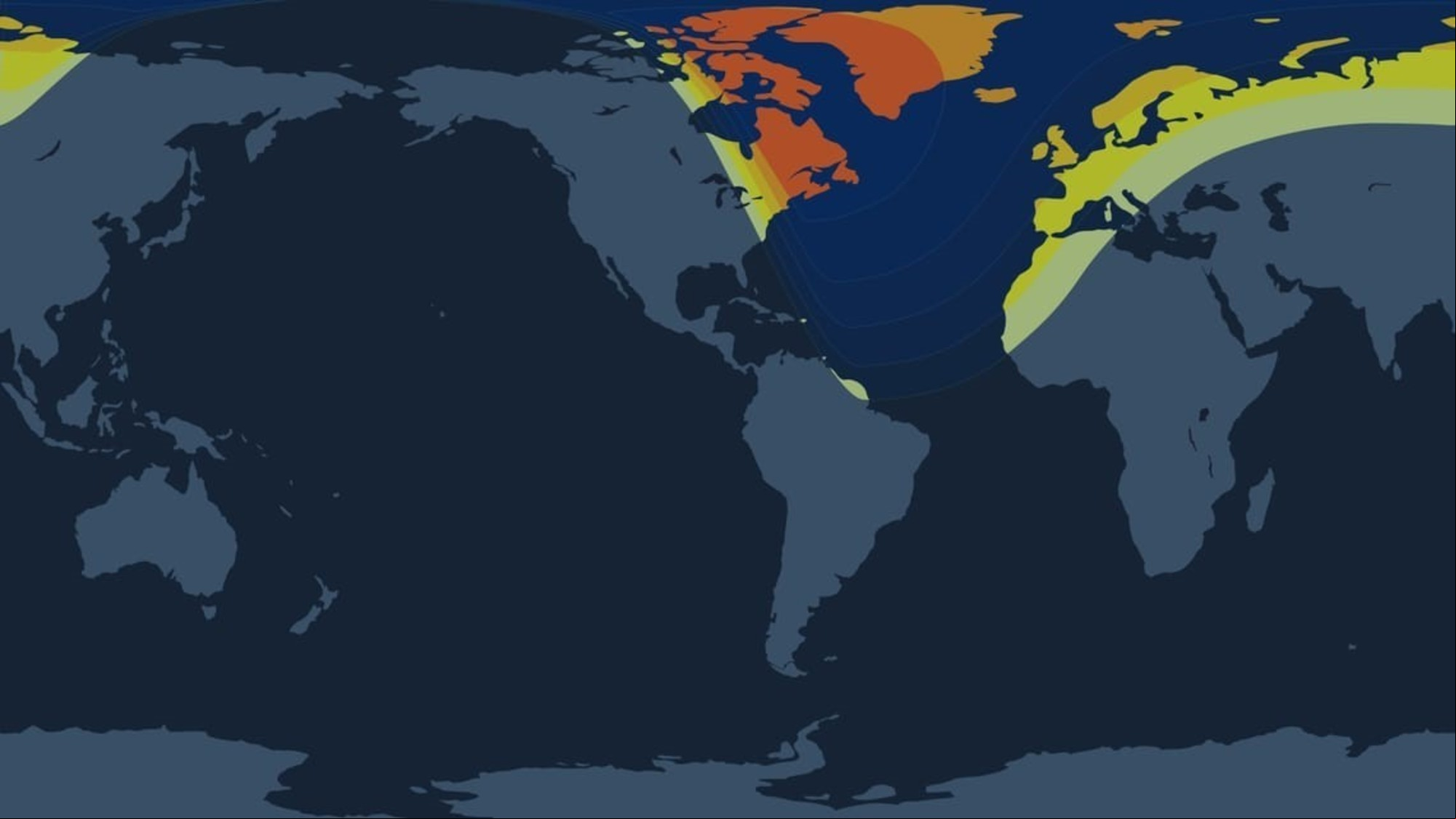 El mapa del eclipse solar de marzo 2025. Foto: ©Vito Technology, Inc./Starwalk Space