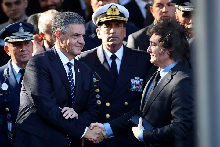 Jorge Macri junto al presidente Javier Milei en el acto por Malvinas. Foto Reuters