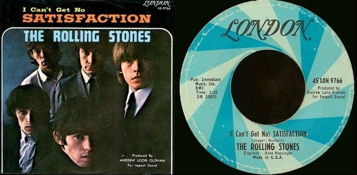 La edición estadounidense del single de "(I can't get no) Satisfaction" de los Rolling Stones.
