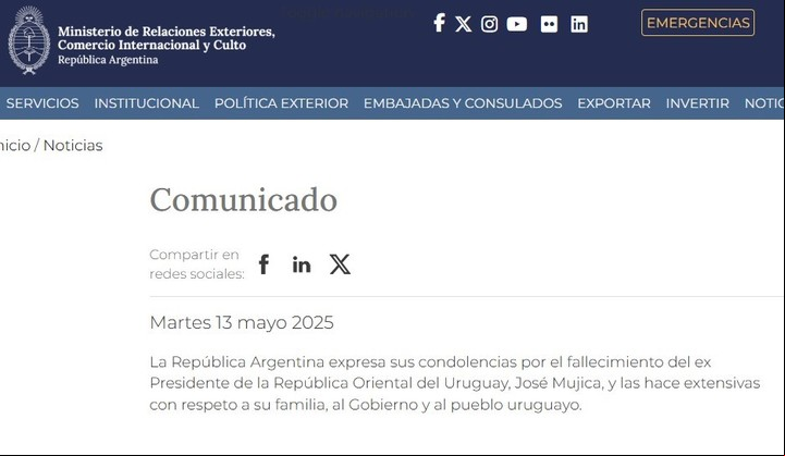 El Comunicado oficial del Gobierno argentino, tras el fallecimiento de Pepe Mujica.