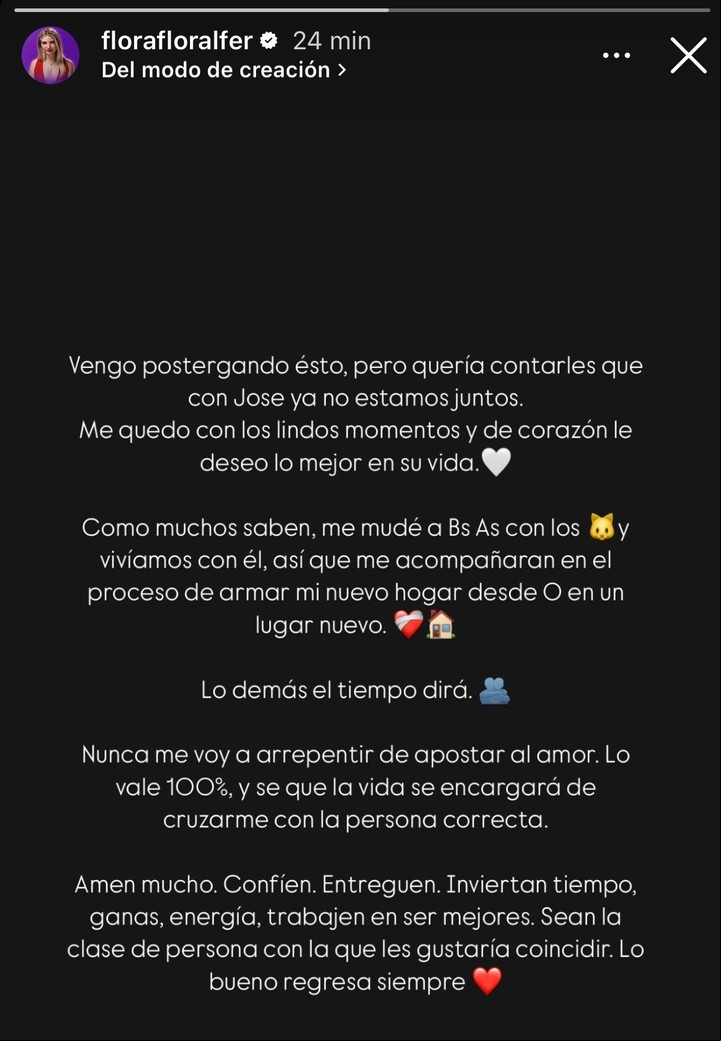 Florencia Fernández de "Love is Blind" comunicó su separación en sus redes sociales. Foto: Instagram