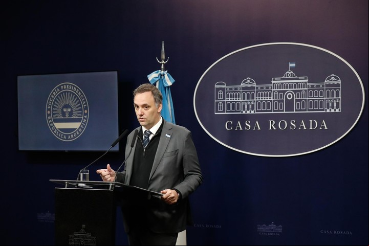 El vocero Manuel Adorni, en la conferencia de prensa de este miércoles en Casa Rosada.
