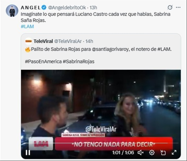 Ángel de Brito apodó a su compañera de canal como "Sabrina Saña Rojas". Foto: Twitter