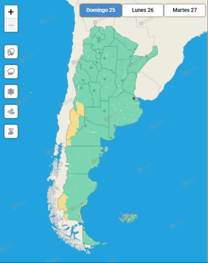 Cuatro alertas amarillas en el pronóstico del SMN para este domingo 25 de mayo.
