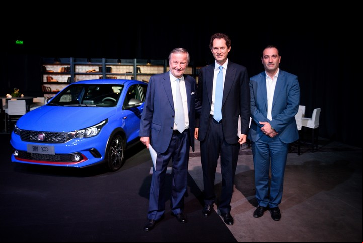 Cristiano Rattazzi, John Elkann y Antonio Filosa en 2018 en Córdoba, durante el festejo de los 100 años de Fiat en Argentina.